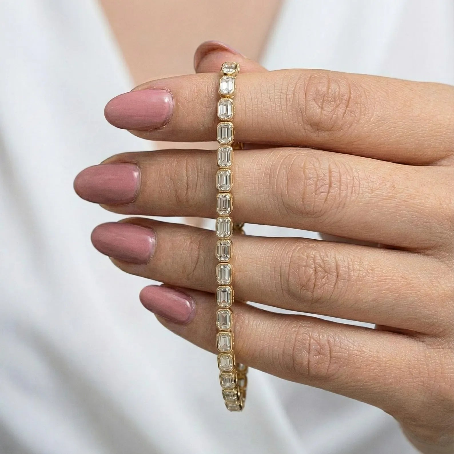 Bezel Emerald Cut Diamond Tennis Bracelet For Women La Stella Jewels